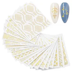 FRCOLOR ネイルシール ゴールド 3D 極薄ネイルステッカー 20枚セット 手の爪 レース花 ネイルデザイン 貼るだけ簡単 ネイルアートシール 爪に貼るだけ 結婚式 デート パーティー用 ジュエリーネイルアート