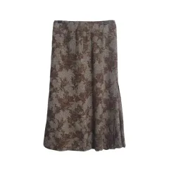 ブラウン エンボス フラワー 刺繍 スカート