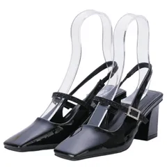 [MORE AUNI] パンプス 結婚式 パーティー 二次会 お呼ばれ オフィス 通勤 通学 デート 婚活 セレモニー 卒業式 入学式 謝恩会 同窓会 レディース スクエアトゥ 太ヒール 6cm ストラップ グリ [ブラック / 3417] [24.0 cm]