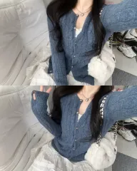 ラルフローレン ミュートブルー アルパカ ウール ケーブル ニット カーディガン