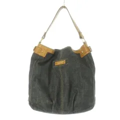 バーバリーブルーレーベル BURBERRY BLUE LABEL ハンドバッグ 2way ショルダーバッグ デニム レザー 革 ロゴプレート 内側ノバチェック 黒 ブラック /CK24 ■GY42