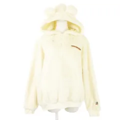 ディズニー Disney RESORT ハーフジップパーカー 耳付き フリース もこもこ ミッキー ワンポイント M クリーム ベージュ /AH23 ■GY99