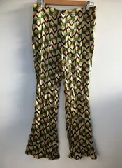 ZARA プリントフレアパンツ レディース L イエロー×グリーン×ブラック 4021202512170048