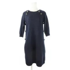 ランバンオンブルー LANVIN en Bleu ニットワンピース ひざ丈 七分袖 アルパカ混 ボタンデザイン 38 M 紺 ネイビー /CK12 ■GY19のサムネイル