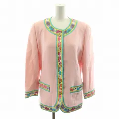 レオナール LEONARD ファッション FASHION ノーカラージャケット アウター スカート タイト ひざ丈 セットアップ 上下 2点セット 総裏地 シルク 花柄 金ボタン ピンク 0381685 /MP ■GY18