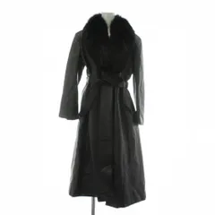 ノーブランド レザーコート アウター 襟ファー 毛皮 フォックス ロング ベルト付き 黒 ブラック /XZ ■GY18