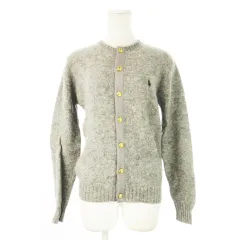 ラルフローレン RALPH LAUREN カーディガン ニット クルーネック 丸首 長袖 ポニーロゴ刺繍 金ボタン M グレー /CK27 ■GY99