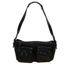 LONGCHAMP(ロンシャン) ショルダーバッグ - ダークブラウン×黒 スタッズ レザー