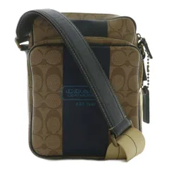 コーチ COACH ショルダーバッグ PVC レザー シグネチャー ヘリテージ ストライプ 総柄 ロゴ 茶色 ブラウン 紺 ネイビー /XZ ■GY18