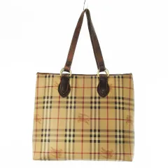 バーバリー BURBERRY トートバッグ ショルダー 肩掛け PVC レザー ノバチェック 総柄 ベージュ /CK13 ■GY11