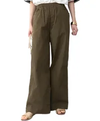 [Dep Club] レディース ワイドパンツ ロング ウールライク 体型カバー フォーマル カジュアル きれいめ 春秋冬 ゆったり 大きいサイズ M L ポケット付 (JP, アルファベット, LL, カーキ) [カーキ] [LL]