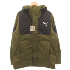 プーマ PUMA タグ付き 650 FILL POWER プロアクティブダウンジャケット L フード ジップアップ ロゴプリント カーキ 黒 ブラック /GV