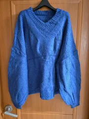 (新品)8分袖がかわいいBIGケーブル編みオーバーサイズニット ロング丈 ネイビー