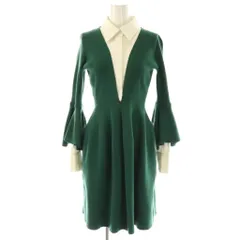 リリーブラウン Lily Brown シャツドッキングニットミニワンピース 長袖 フレア F 緑 グリーン 白 ホワイト /AT ■OS