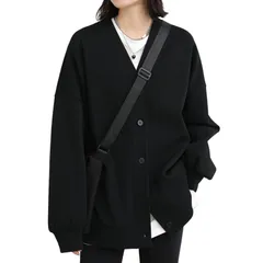 [G-tiamo] [ジーティアモ] スウェット カーディガン Vネック 羽織り ライトアウター 前開き 長袖 シンプル 無地 ゆったり レディース おしゃれ かわいい ボタン v トップス 大人 おおきめ OL オフィス 事務 羽織 アウター きれ [XL]