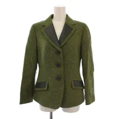 ジュンアシダ jun ashida テーラードジャケット 総裏地 シングル 3B レザー切替 ウール 7 グリーン /BM