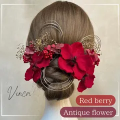 【ワインレッド】ベルベット胡蝶蘭とアンティークフラワー【Vinca(ビンカ)和装髪飾り 】結婚式 / ウェディング / ブライダル / 白無垢 / 色打掛 / 成人式 / 振袖 / 卒業式 / 袴 / 七五三 【箔シートプレゼント中】