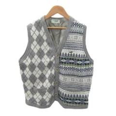 クロコダイル CROCODILE ニットベスト ミドル丈 LL グレー アーガイル柄 ノルディック柄 切り替え /SY25 ■GY58