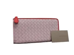 BOTTEGA VENETA ボッテガヴェネタ 財布 イントレチャート ライトピンク レッド レザー レディース L字ファスナー 長財布 超美品【本物保証】 ボッテガヴェネタ ラウンドファスナー長財布 イントレチャート ピンク