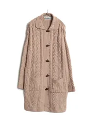 【お得なクーポン配布中!】 アイルランド製 aran crafts フィッシャーマン ロング ニット カーディガン レディース M  アラン ケーブル メリノ ウール セーター 前開き