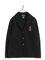 【お得なクーポン配布中!】 90s ローレン ラルフローレン コットン ニット テーラード ジャケット レディース S / オールド ポロ クレスト ブレザー ブラック 紺ブレ