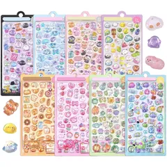 Sucodver ぷくぷくシール ぷくぷく 立体シール ぷっくり かわいい おしゃれ 立体 8枚セット デコシール ごほうび 子供 貼り付け可能 贈り物 手帳 DIY用 飾り (D-8枚) 1