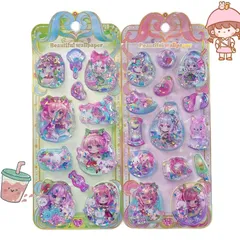 loong 水入りシール ウォーター ぷっくり しずくちゃん シャカシャカシール 励ましステッカー 3D 立体 2 枚入り 精巧な柄 手帳用装飾 DIY クリエイティブ ファッション 個性的 かわいい ギフ M 2セット 1