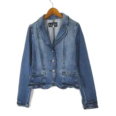 アルマーニ ジーンズ ARMANI JEANS デニムジャケット ロゴ ボタン ウォッシュ加工 テーラード 長袖 S インディゴブルー イタリア製 国内正規品のサムネイル