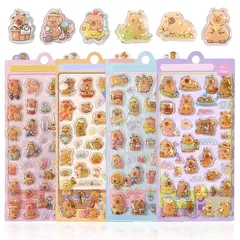 【4枚セット】 ぷくぷくシール ぷっくりシール カピバラ 3D 立体 ぷくぷく 可愛い 女の子 男の子 手帳用 日記帳用 ごほうび DIYクラフト用 0