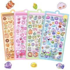 Sucodver ぷくぷくシール ぷくぷく 立体シール ぷっくり かわいい おしゃれ 立体 4枚セット デコシール ごほうび 子供 貼り付け可能 贈り物 手帳 DIY用 飾り (B-4枚) 0