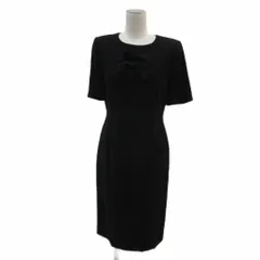 ユキトリイ YUKI TORII ブラックフォーマル ワンピース 7 黒 ブラック 半袖 リボンコサージュ付き タイト ラウンドネック ミモレ丈 /YS44 ■GY61