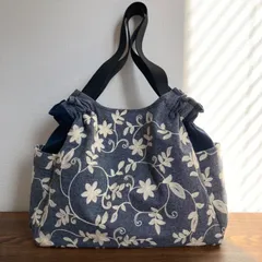 No.125 ショルダーバッグ 大きめ 北欧風 シャーリングバッグ トートバッグ ハンドメイド サイド ポケット  刺繍生地バッグ