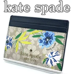 【美品】ケイトスペード kate spade カードケース PVC 花柄 フローラル ネイビー ベージュ マルチカラー パスケース 定期入れ スリム コンパクト レディース 小物