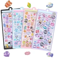 Sucodver ぷくぷくシール ぷくぷく 立体シール ぷっくり かわいい おしゃれ 立体 4枚セット デコシール ごほうび 子供 貼り付け可能 贈り物 手帳 DIY用 飾り (A-4枚) 0