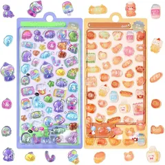 Chisafly 2025新型 ぷくぷくシール ぷくぷく ぷっくりシール 硬樹脂 立体 中身詰まっている 2枚セット 約100点 50g ごほうび かわいい キラキラ 韓国 子供 大容量 スマホケース 手帳 diy 贈り物 0