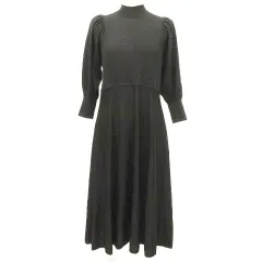 アナイ ANAYI ハイネック ニット ワンピース ひざ丈 長袖 薄手 ペチコート付き 36 黒 ブラック ■YHS9