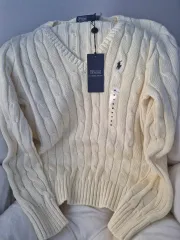 ポロラルフローレン ケーブル ニット Vネック アイボリー M/L