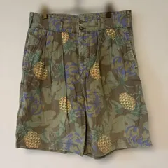 R00516｜GAP カーキ｜オールドGAP ショートパンツ カーキ｜Y2K 90S 古着 ヴィンテージ タックショーツ タックパンツ パイナップル柄 総柄 コットン フォロー割 一点物 大人気