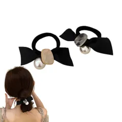 ヘアゴム 髪ゴム 華やか パール付き 蝶結び 韓国風 ヘアアクセサリー エレガント 髪飾り 女性 優しい おしゃれ 日常 通勤 誕生日 発表会 結婚式 卒業式 入学式 パーティー 記念日 プレゼント （2点セット） (ストーン) [ストーン]