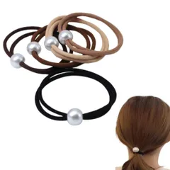 ヘアゴム おしゃれ 髪ゴム 太め パール レディース 髪留め ポニーテール シンプル 大人 可愛い ヘアアクセサリー ５本セット (ラウンド) [ラウンド]