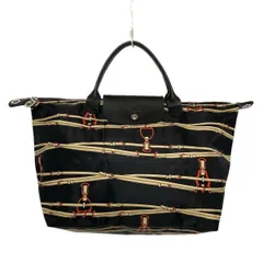 LONGCHAMP(ロンシャン) ハンドバッグ ル・プリアージュオリジナル 黒×ベージュ×レッド ベルトモチーフ レザー