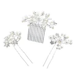 髪飾り ヘッドドレス コーム Uピン 3点セット 花嫁 ヘアアクセサリー ウェディングヘッドドレス フラワー 成人式 結婚式 披露宴 二次会 発表会 卒業式 入学式 パーティー 和装用髪飾り 簪 和装 着物 パール (シルバー) [シルバー]
