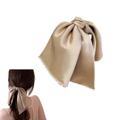 ヘアクリップ リボン 大きめ バンスクリップ 髪留め おしゃれ しっかりとまる 大人 ヘアアクセサリー 可愛い 韓国 髪飾り 結婚式 入学式 卒業式 デート オフィス レディース パール サテン 大きいリボン (ベージュ) [ベージュ]