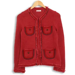COLIENU 東京スタイル 秋冬 ノーカラー ニット ジャケット Sz.M　レディース 日本製 赤