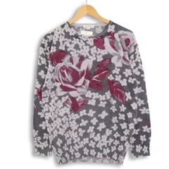 【新品 未使用】 S.T.C. レディースブランド 秋冬 ウール★ 花柄 フラワー総柄 ニット セーター Sz.L　レディース