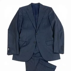 37L22 TOMORROWLAND トゥモローランド ロロピアーナ生地 シングルスーツ セットアップ テーラードジャケット スラックス 46 ネイビー ストライプ ウールシルク メンズ 紳士服u02t