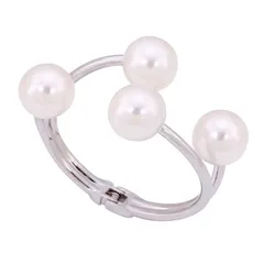 バングル ブレスレット パール 大粒 レディース ワイドバングル パールブレスレット２連 重ね付け 開閉式 曲線 波線 太め おしゃれ 高見え シンプル アクセサリー 大人 韓国 結婚式 お呼ばれ 可愛い (シルバー) [シルバー]
