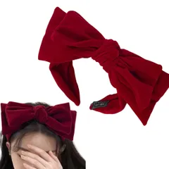 カチューシャ ベロア レディース 大きめ ヘアアクセサリー リボン 上品 可愛い ヘアバンド おしゃれ パーティー 韓国風 髪留め (レッド, フリーサイズ) [レッド] [フリーサイズ]
