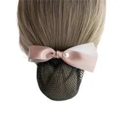 シニヨンネット バレッタ ネット付き ダブル サテンリボン 大きめヘアネット 髪ネット レディース ヘアアクセサリー 髪留め (ピンク) [ピンク]