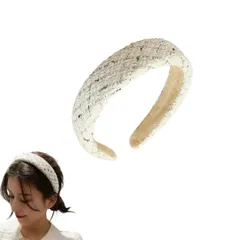 カチューシャ 太め ツイード レディース レース 幅広 痛くない ヘアアクセサリー 結婚式 デイリー ヘアバンド 大人 ヘアアクセ 可愛い かわいい ヘアアレンジ 髪飾り おしゃれ ヘッドアクセ 韓国風 モノトーン (ホワイト, [ホワイト] [フリーサイズ]